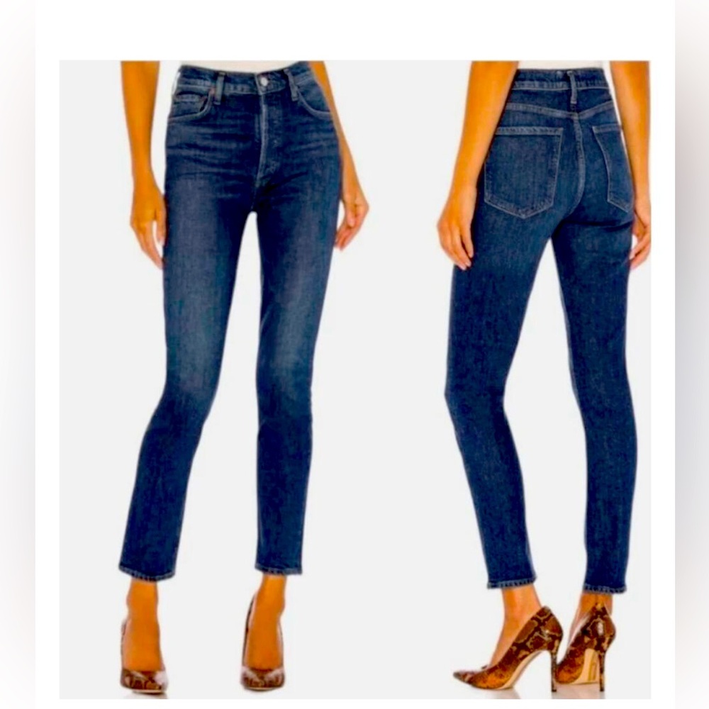 AGOLDE Nico Cabana High Rise Button Fly Dark Wash Skinny Slim Jeans Size 24.
